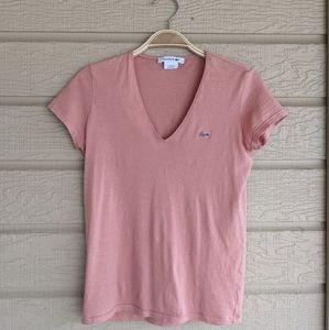 Pink Lacoste V-Neck T-shirt